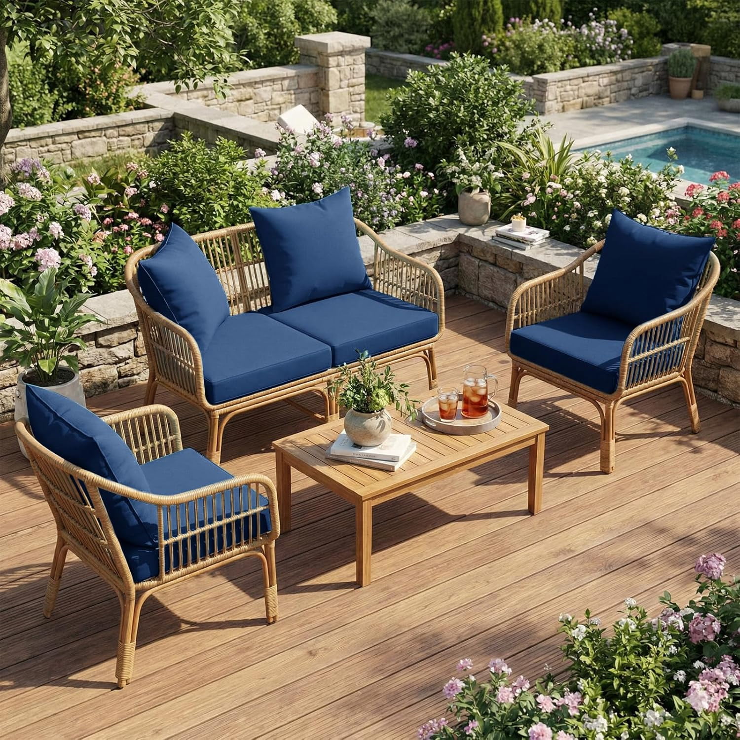 Outdoor Chair Cushions for Patio Furniture：24" x 24" Deep Seat Cushions with Backrest for Couch Sofa Chair - Waterproof Fade-Resistant Patio Cushion (Set of 2,Beige)