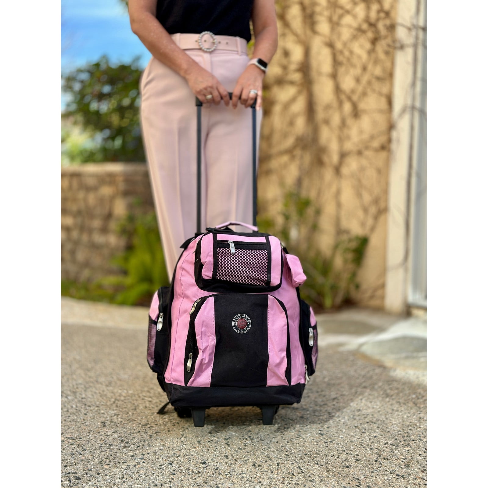 World Traveler Transworld 22-Inch Carry-On Rolling Backpack Airline Approved Size - Pink