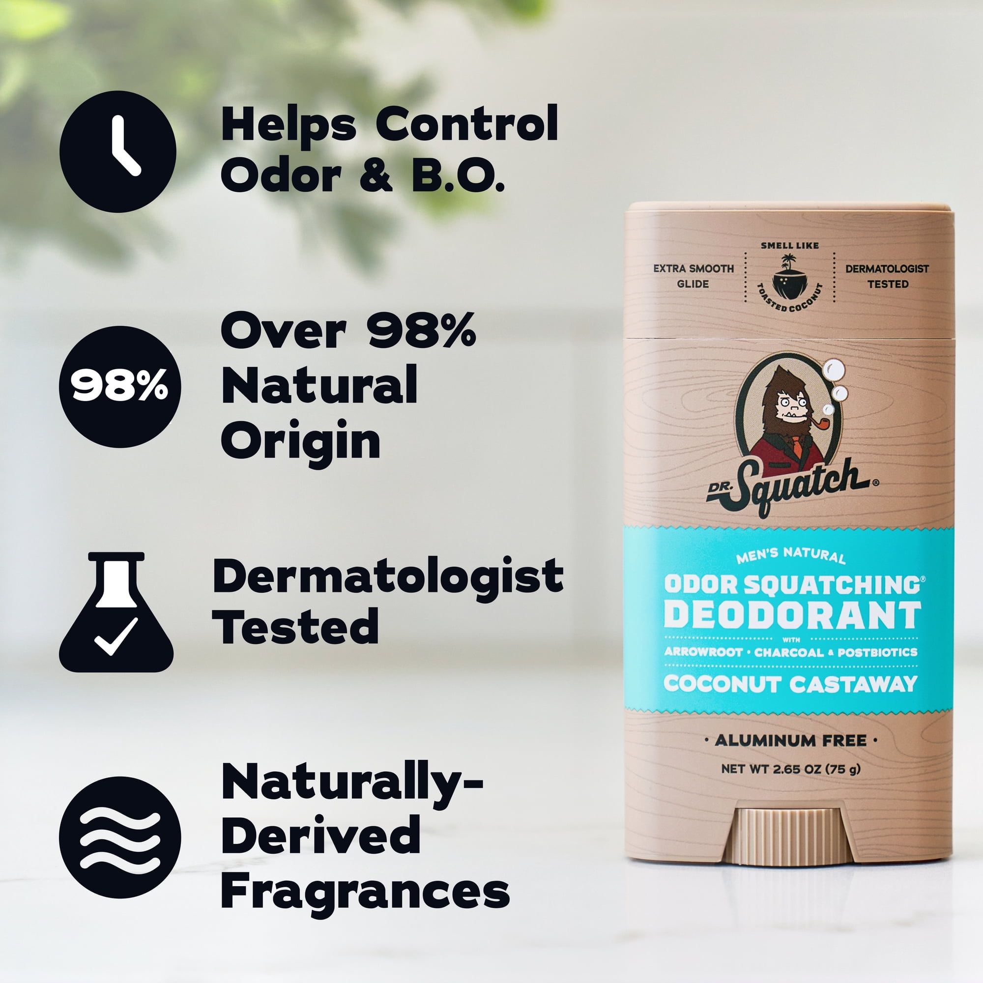 (2 pack) Dr. Squatch Mens Aluminum Free Deodorant, Natural Deodorant for Men, Coconut Castaway, 2.65 Oz