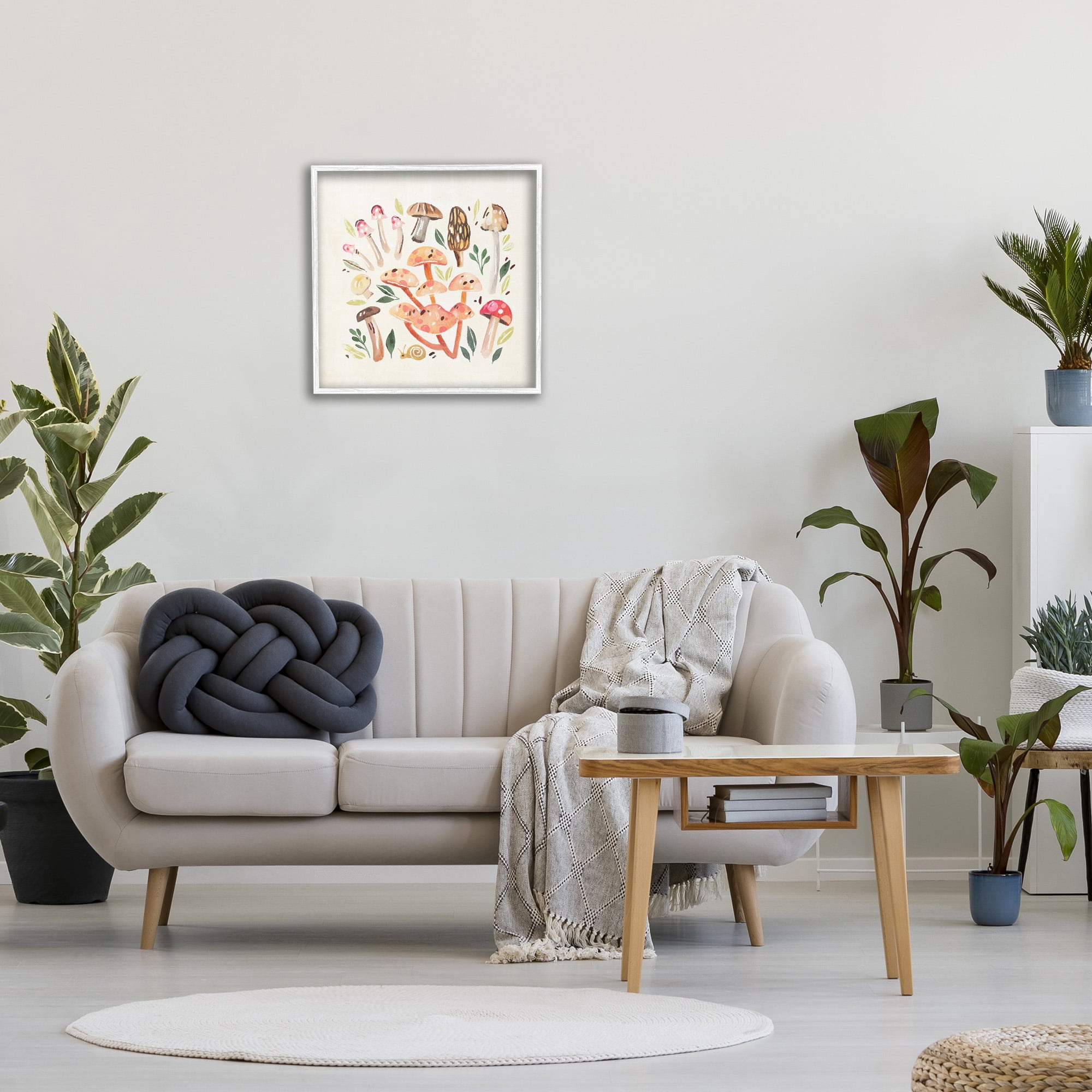 Stupell Industries Whimsical Mushrooms & Snail Botanical & Floral Painting White Framed Art Print Wall Art, 24 x 24