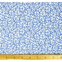 1/2 Yard - Blue Scroll & Flowers on White Cotton Fabric (Great for Quilting, Sewing, Craft Projects, Throw Pillows & More) 1/2 Yard X 44" Wide