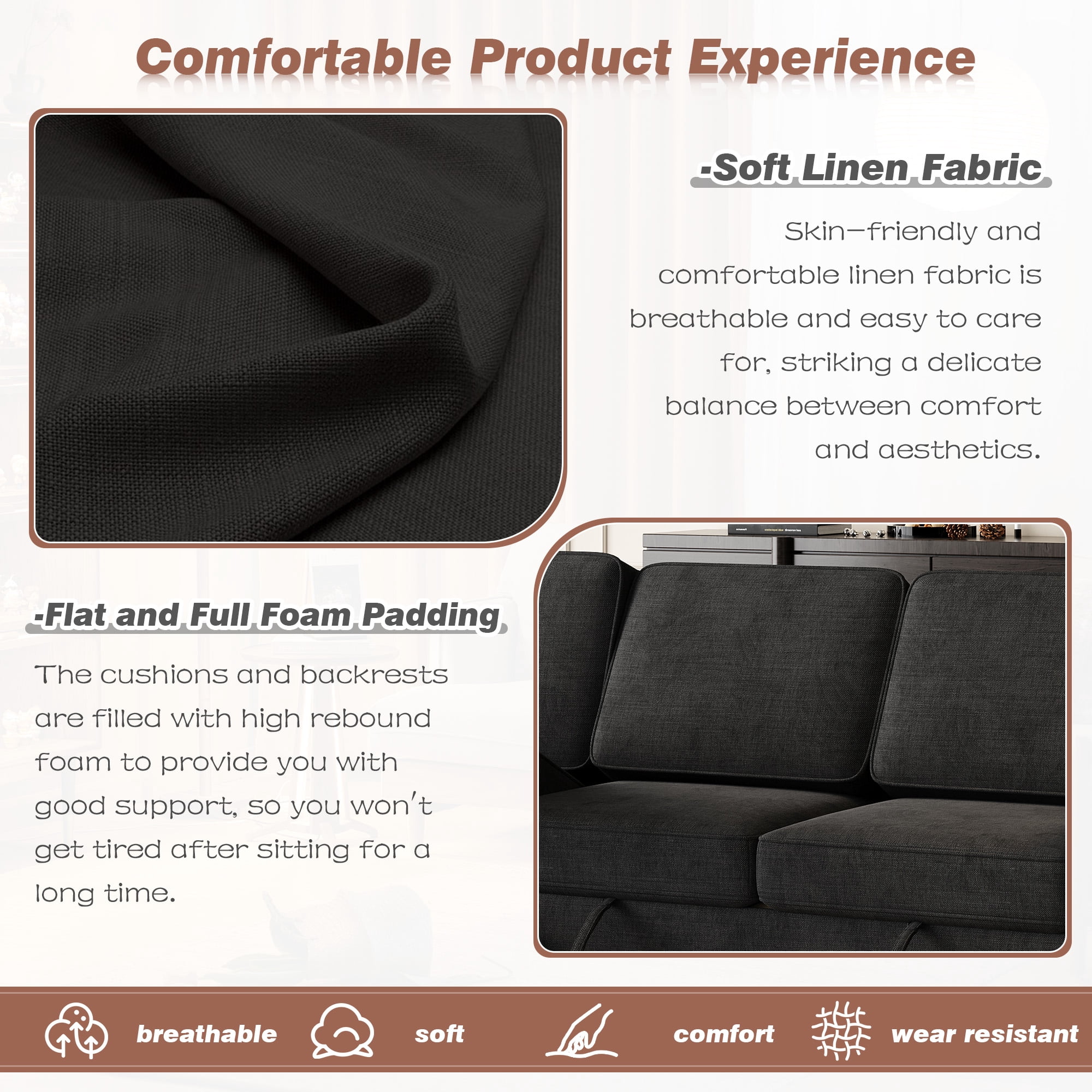 Dinosisco 3-in-1 Sectional Sleeper Sofa with Storage Chaise & Armrests, USB, Cup Holders, 85.8" Convertible L-Shaped Sofa Bed for Living Room, Apartment, Black Linen
