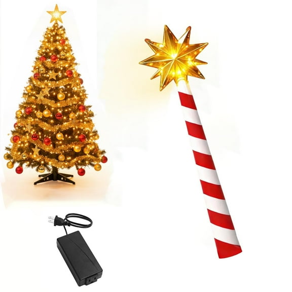 Darzheoy Christmas Tree Light Control Wand Red White Striped Star Shape Glowing Decor for Holiday Party Decoration Magic Wand