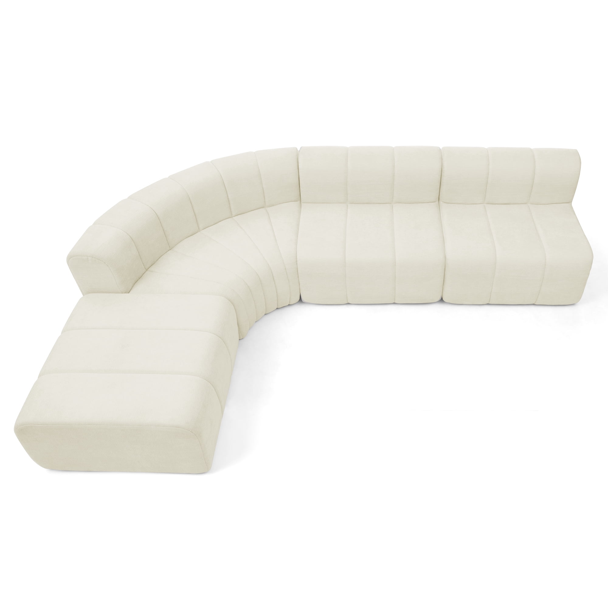 116"W Modern Semi-Curved Modular Sectional Sofa with Movable Ottoman,Vertical Stitched Chenille Cloud Sofa Couch for Living Room,No Assembly Required,Beige