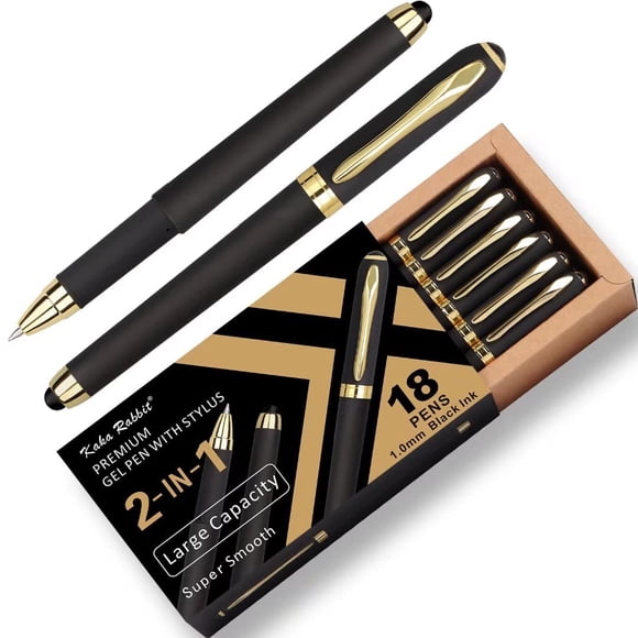 Kaka Rabbit Bolígrafo De Tinta De Gel – Paquete De 18 Bolígrafos De Gel De 0.039 In Con Punta Negrita 2 En 1, Lápiz Capacitivo De Gran Capacidad, Tinta Negra, Escritura Suave Para Oficina, Regalo De N