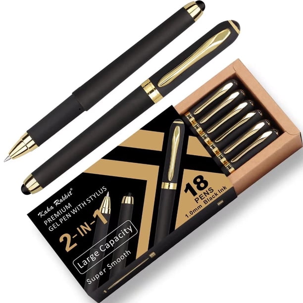 Kaka Rabbit Bolígrafo De Tinta De Gel – Paquete De 18 Bolígrafos De Gel De 0.039 In Con Punta Negrita 2 En 1, Lápiz Capacitivo De Gran Capacidad, Tinta Negra, Escritura Suave Para Oficina, Regalo De N