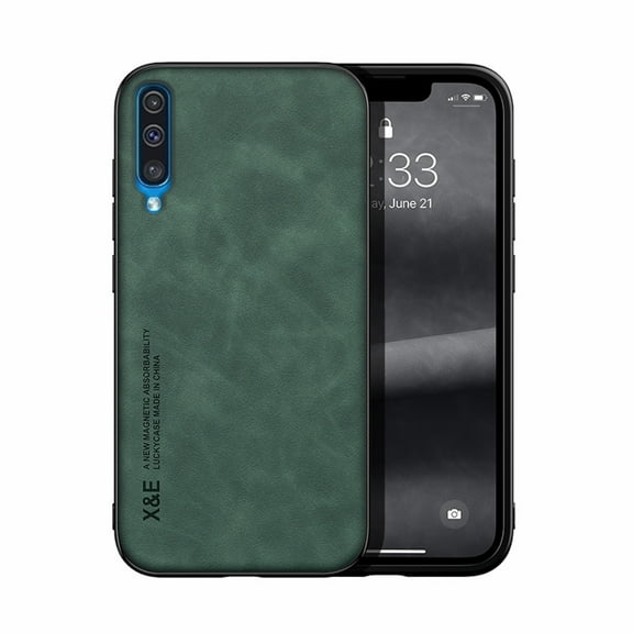 TECH CIRCLE Luxury Leather Case for Samsung Galaxy A50, Ultra Slim Thin Imported Leather Magnetic Shockproof Rugged Case For Samsung Galaxy A50,Green
