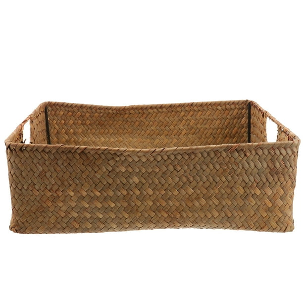 Cesta de almacenamiento retro de algas tejida a mano, rectangular, para guardar artículos diversos, para el hogar, ropa, 39 x 29 x 13 cm (XL, amarilla)