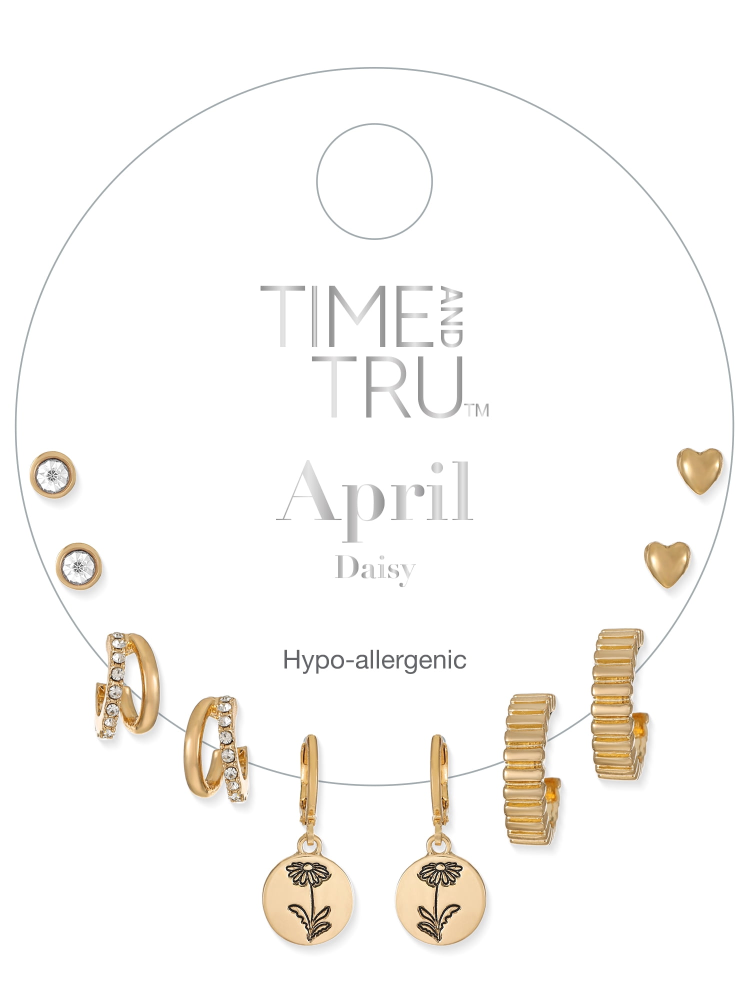 Time and Tru April Daisy Earring Pack Goldtone