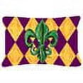 thumbnail image 2 of Mardi Gras Fleur de lis Purple Green and Gold Canvas Fabric Decorative Pillow, 2 of 2