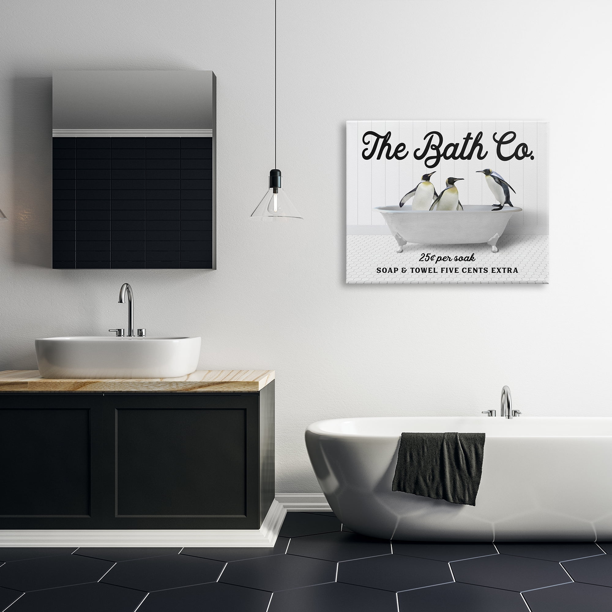 Stupell Industries Vintage Bath Ad Penguins Animals & Insects Painting Gallery Wrapped Canvas Print Wall Art, 40 x 30