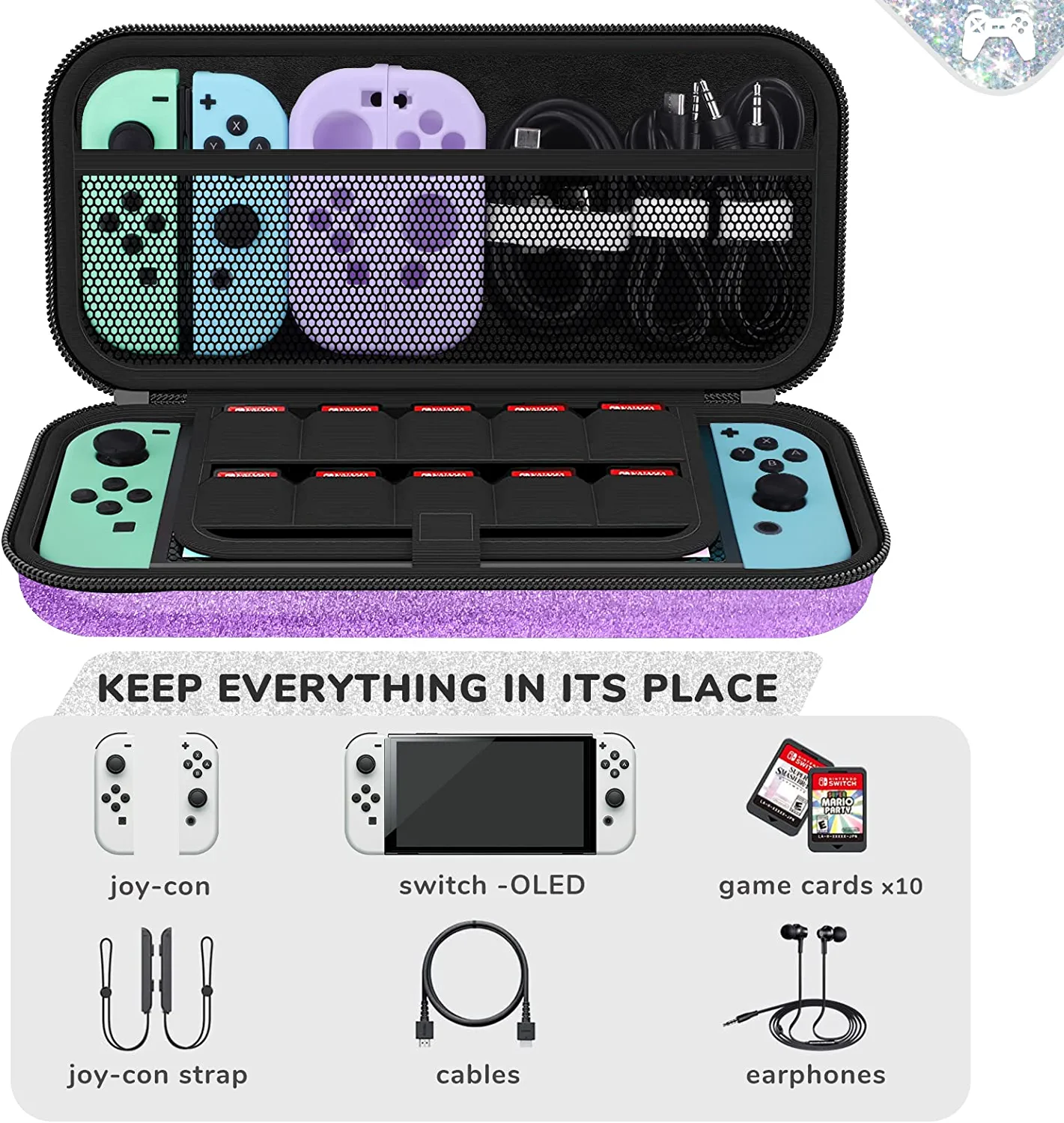 JYPS Glitter Carrying Case Nintendo Switch Purple photo 2