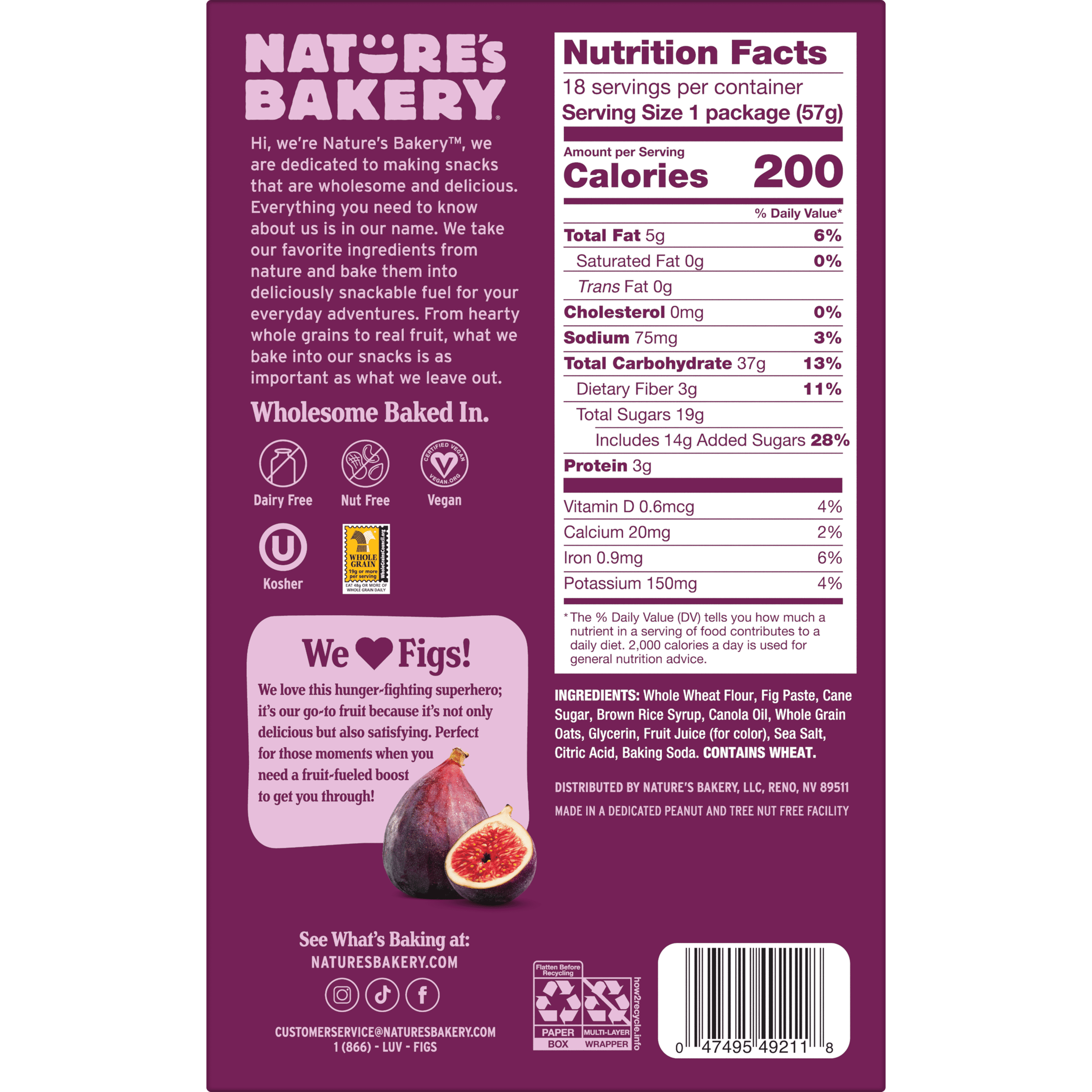 (4 pack) Nature's Bakery Fig Bar, 2 oz Twin pack, 18 Count Box