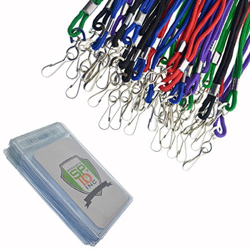 Satin Black, 25Pack Lanyard with ID Holder Horizontal Badge Card Holder Clear Plastic Name Tag Holders Waterproof by ZHEGUI 