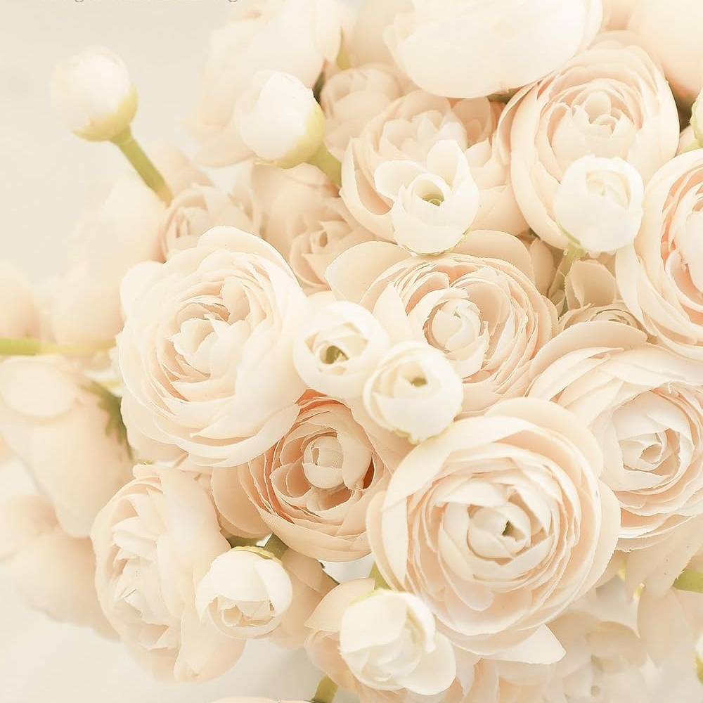 18 Pcs Artificial Ranunculus Flowers,Faux Silk Ranunculus,Bulk Fake Vase Filler Flowers,DIY Cream Peonies Bouquets,for Home Decor,Wedding,Table Centerpiece and Bridal Shower (Cream)