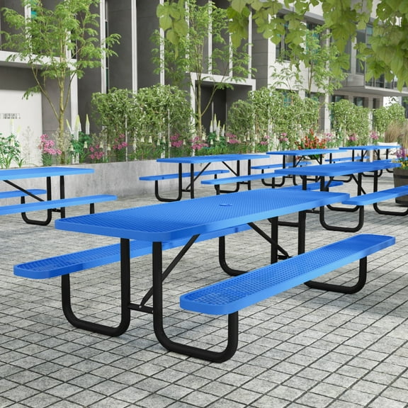 Flash Furniture Mantilla Outdoor Picnic Table 8' Rectangular in Blue (SLFEML96H60LBL)