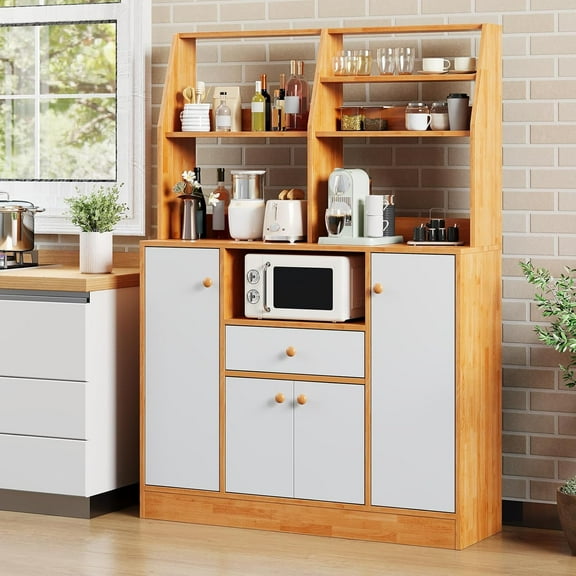 Home Kitchen Pantry Cabinet with Drawers, Large Wood Sideboard Buffet Cabinets with Doors, Adjustable Shelf & Storage Rack, Freestanding Cupboard Coffee Bar Station for Kitchen Dining Room