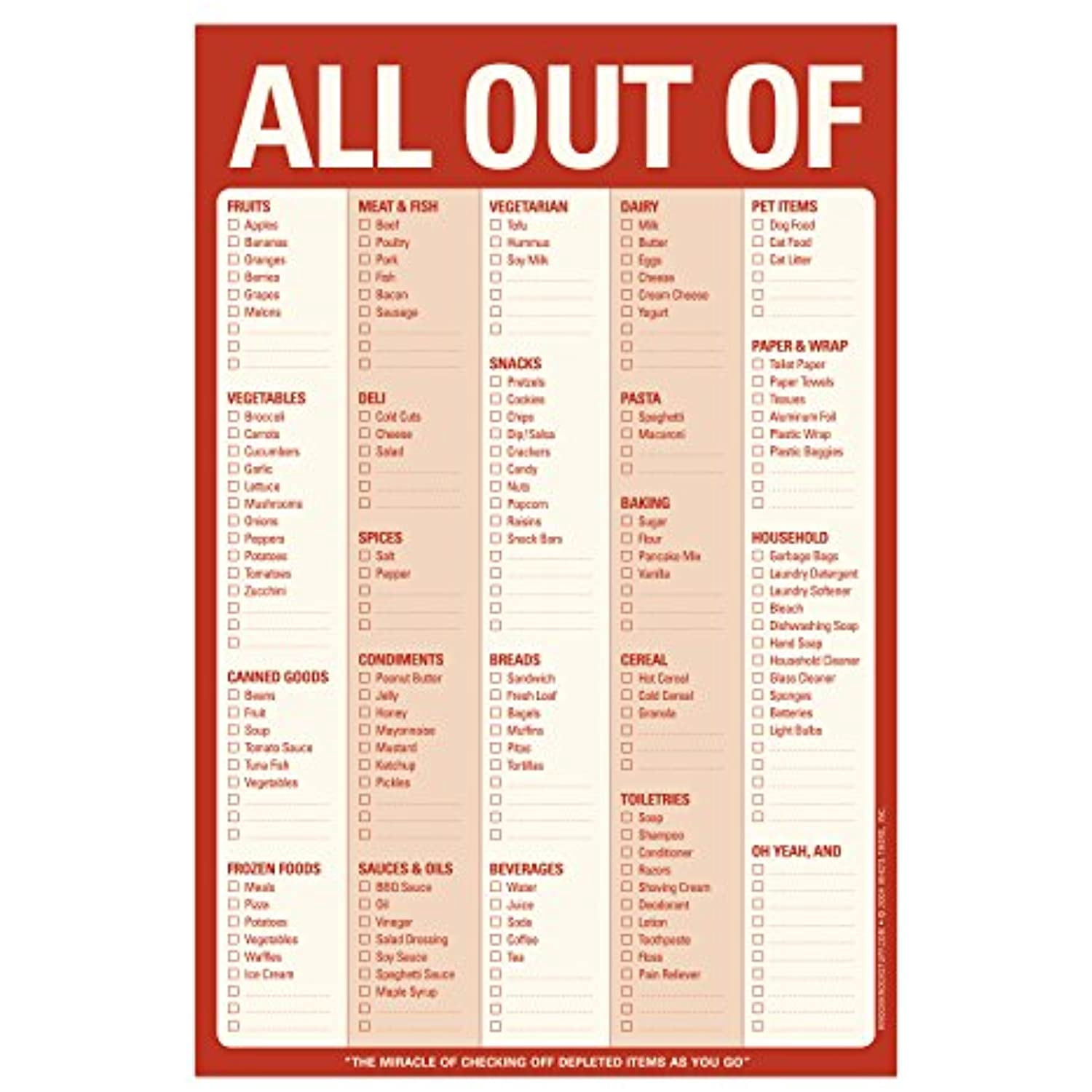 Knock Knock All Out Of Pad Grocery List Note Pad, 6 x 9-inches (Red)