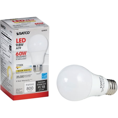 Satco A19 E26 (Medium) LED Bulb Warm White 60 Watt Equivalence 1 pk