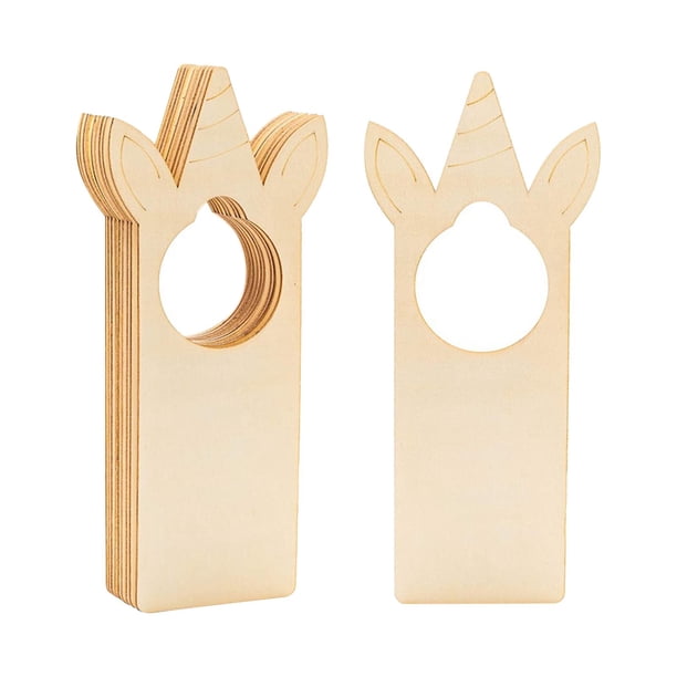 10 piezas de perillas de puerta de madera sin terminar, adornos para perillas, rebanadas ligeras para colgar Unicornio