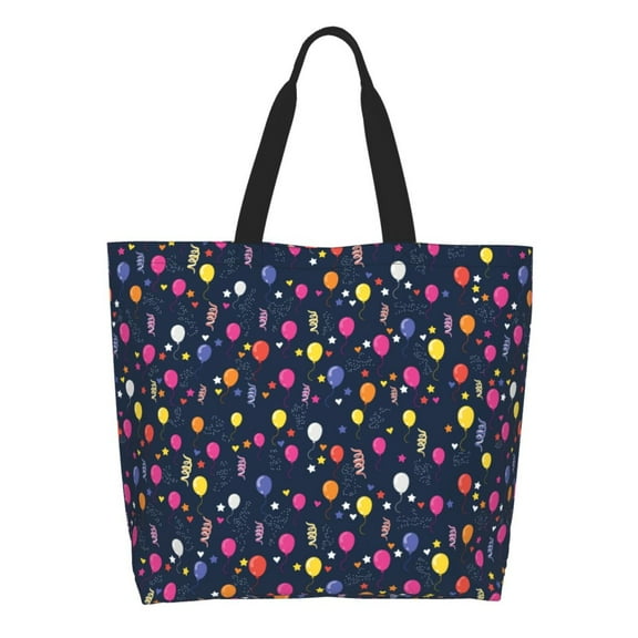 Pofeuu Colored Balloons Print Reusable Grocery Bags - Washable, Foldable, Packable Tote, Large Handles, Heavy Duty, Zippered Top Pouch