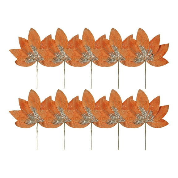 10pcs Glitter Mesh Artificial Christmas Flowers – 10.6in Poinsettia Floral Decorations in Navy, Pink & Orange for Tree, Home, Living Room, Party Decor
