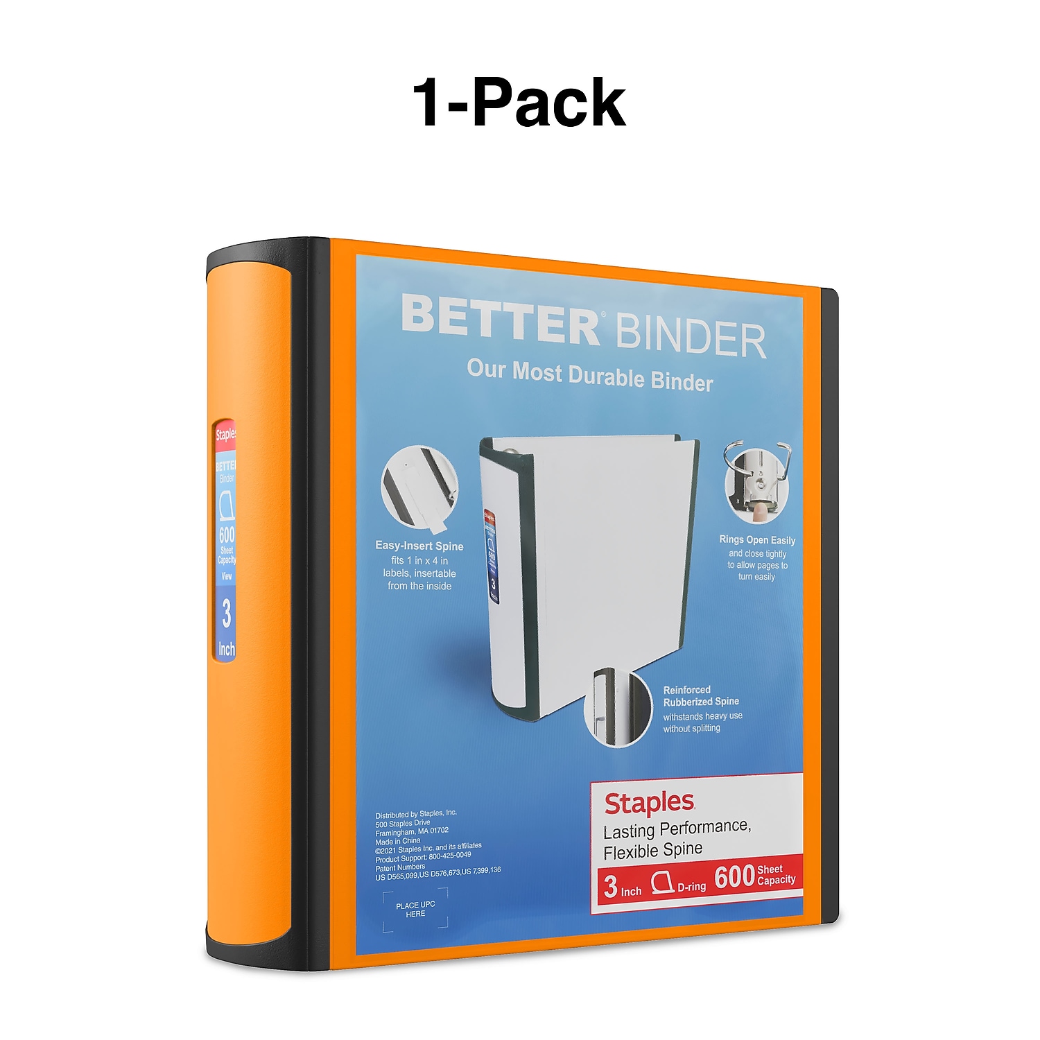 Staples 3" 3-Ring Better Binder Orange 2/Pack ST55892-CCVS