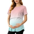thumbnail image 3 of Frostluinai Maternity Nursing Tops for Women Ombre Gradient Print Double Layer Easy Lift Up Crew Neck Short Sleeve Breastfeeding Shirt, 3 of 10