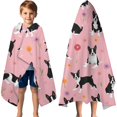 thumbnail image 3 of Boston Terrier Dogs and Flowers Hooded Bath Towel，60"x35" for Ages 3 To 12 Kids, Quick Dry Lightweight Soft Microfiber Hood Beach Towel Cover Up for Kids, 3 of 7
