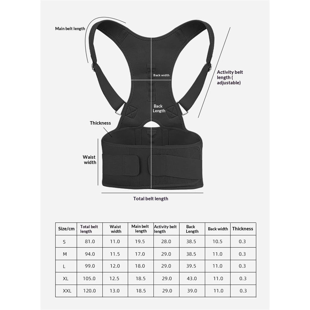 Thoracic Back Brace Posture Corrector - Magnetic Support for Neck Shoulder Upper and Lower Back Pain Relief - Perfect Posture Brace for Cervical Lumbar Spine - Fully Adjustable Belt (Black, L)
