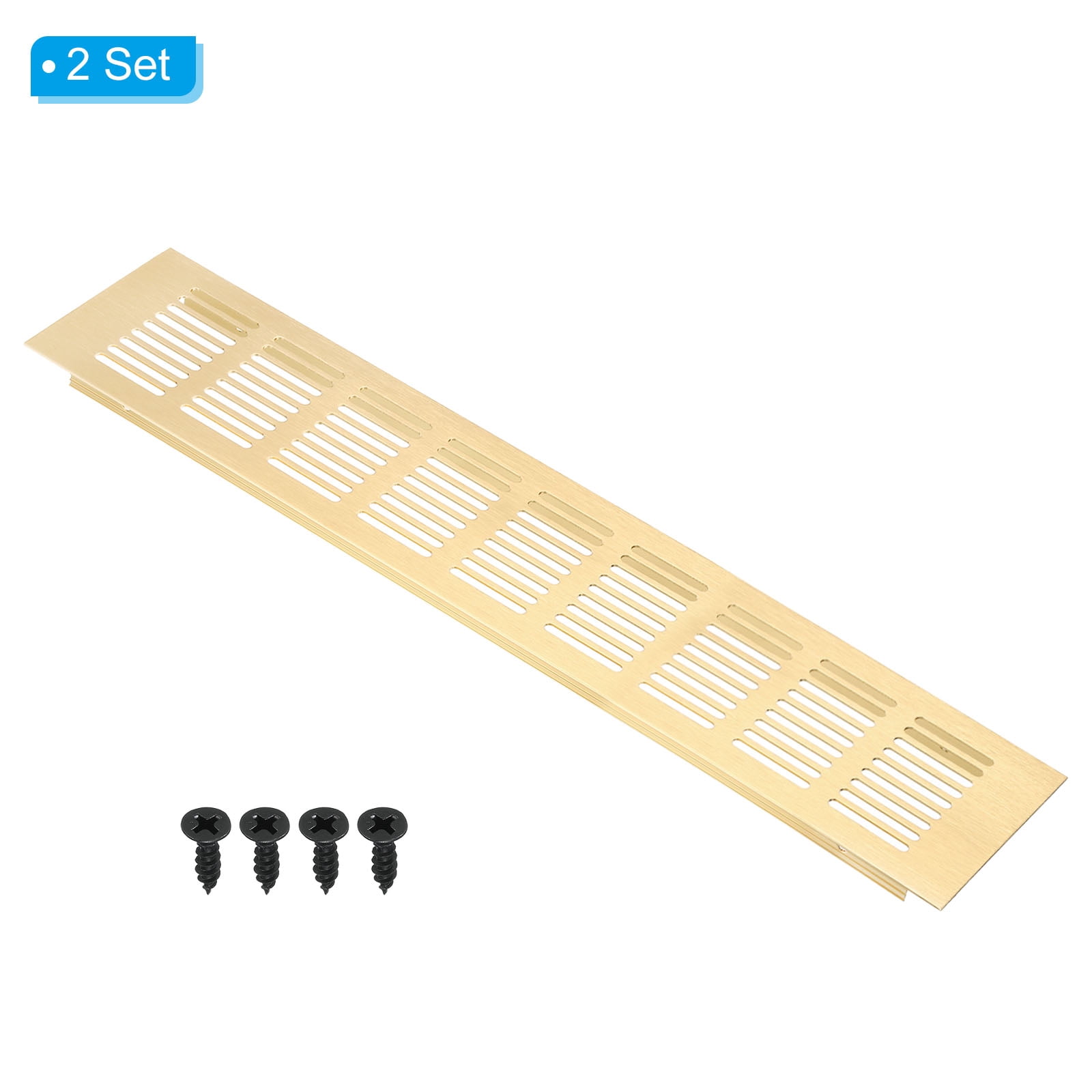 Uxcell 16"x3" Rectangle Air Vent Cover 2pcs Door Grille Ventilation Cover Louvered with Screws for Cabinet Gold Tone