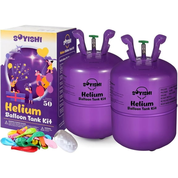 Helium Tank for Balloons At Home 13.4L Helium Balloon Pump Kit with 50 Assorted Latex Balloons, White Curling Ribbon and Wholesalehome Balloon Tie Tool