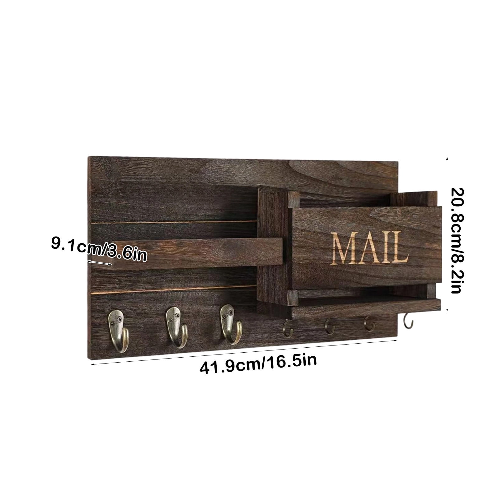 PONPRNGY Mail Organizer for Wall Mount – Key Holder with Shelf Includes Letter Holder and Hooks for Hallway Farmhouse Decor – Rustic Wood with Flush Mounting Hardware