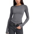 thumbnail image 2 of Womens Long Sleeve Basic Shirts Slim Fit Fall Thermal T-Shirt Crew Neck Trendy Tops (Dark Gray XS), 2 of 5