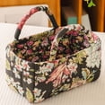thumbnail image 2 of Floral Quilted Storage Basket with Handles, Decorative Fabric Storage Bin for Home Organization, Lightweight Container for Blankets Magazines Crafts, Multipurpose Basket for Living Room Bedroom, 2 of 6