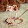 thumbnail image 2 of Huge 1.50 carat Emerald Cut Real Morganite Diamond Bridal Wedding Ring Set Sterling Silver with 18k Gold Plating, 2 of 4