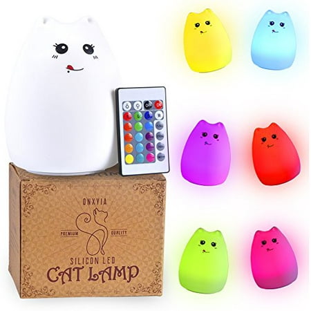 color changing cat lamp: best rechargeable silicone led night light for kids and adults - with adjustable brightness and color modes for a good night's