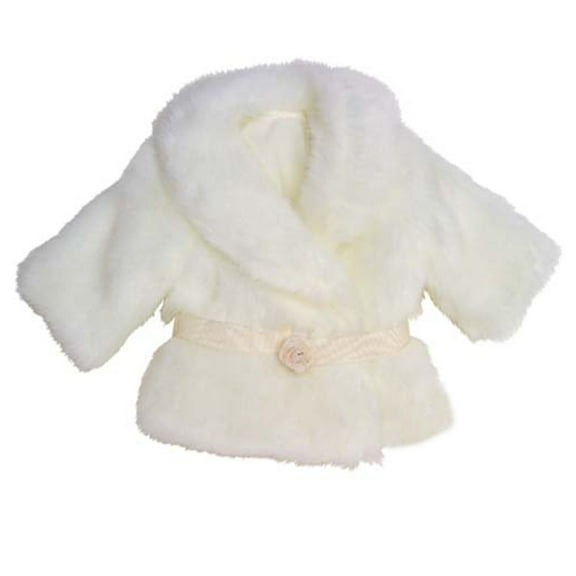 Sophia's Faux Fur Dress Coat with Large Collar and Sash Closure for 18" Dolls, Ivory
