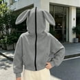 thumbnail image 5 of Girls Rabbit Ears Zip‑Up Hoodie, Kids Solid Color Full Zip Long Sleeve Sweatshirt Outerwear, Cute Casual Hooded Jacket for Autumn Winter School Daily Wear(Grey,5-6 Years), 5 of 6