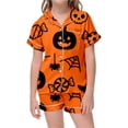 thumbnail image 4 of Halloween Pajamas Kids Size 2-3 Years Childrens Sleepwear Striped Short Sleeve Top and Shorts Cozy Wear Girls Pajama Set Orange, 4 of 4