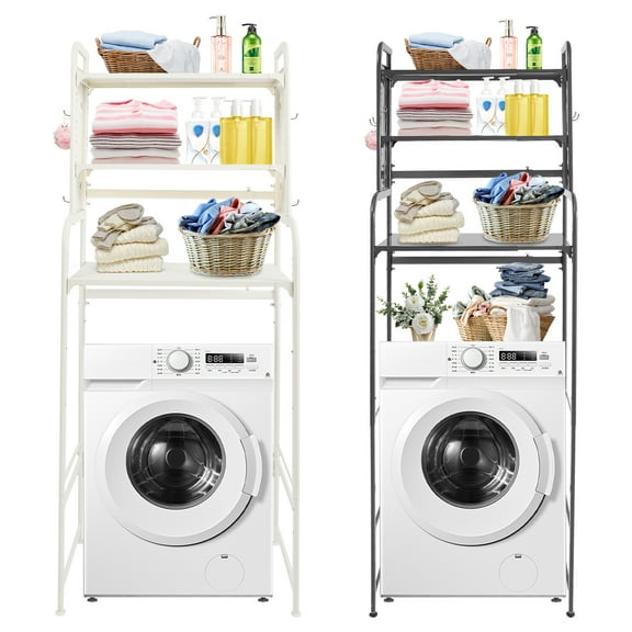 Adjustable Freestanding Laundry Room Shelf, Multi-functional Dryer Rack with Guard Rail, Perfect for Storing Laundry Detergents and Towels