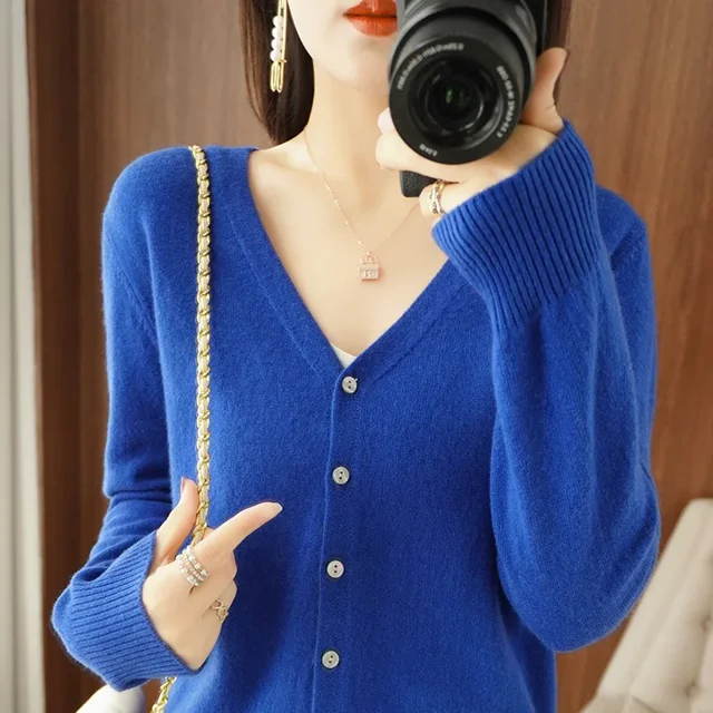YSZWDBLX-cárdigans de una sola botonadura para mujer, suéter de punto liso con cuello en V, cárdigans blancos ajustados para mujer, ropa de abrigo informal