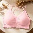 thumbnail image 7 of Jinhomg Lace Bralette for Women V Neck Camisoles Spaghetti Strap Bras Scalloped Ribbed Knit Wireless Crop Top Casual Layering Bra Hot Pink Free Size, 7 of 7