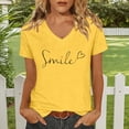 thumbnail image 2 of DHFJKG Women V Neck Top Short Sleeve T Shirt Casual Letter Graphic Tee Crew Neck Daily Wear Comfortable Summer Tshirts Trendy Tops, 2 of 4