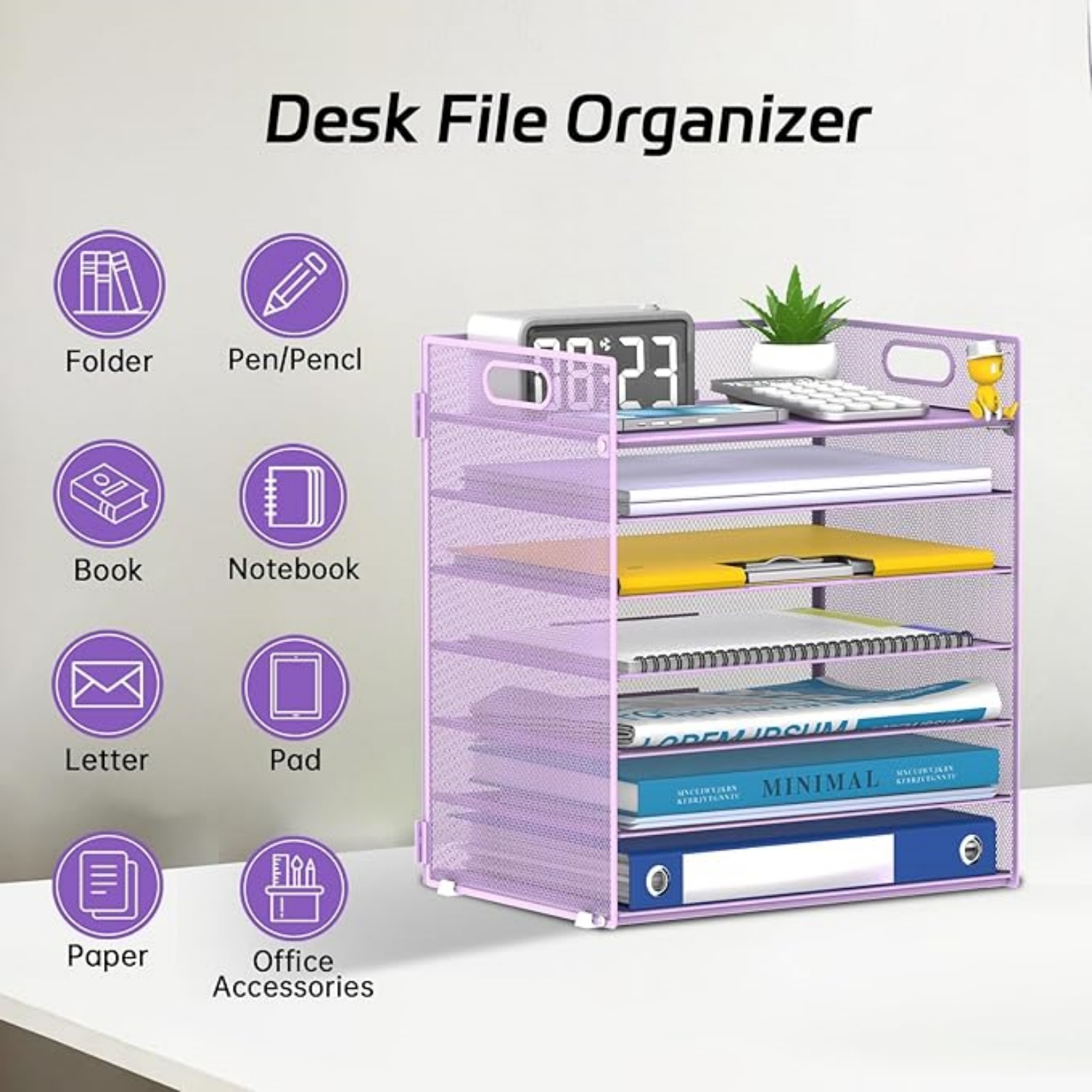 INTIGE 7 Tier Paper Organizer, Mesh Desktop File Holder with Handles for Office
