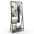 thumbnail image 6 of DeeHome Coat Rack with Mirror, Multifunctional Hall Tree with Shoe Storage, Aluminum Frame, for Living Room Bedroom 73x32x15 Inches, Industrial Style, Rustic Brown and Black, 6 of 9