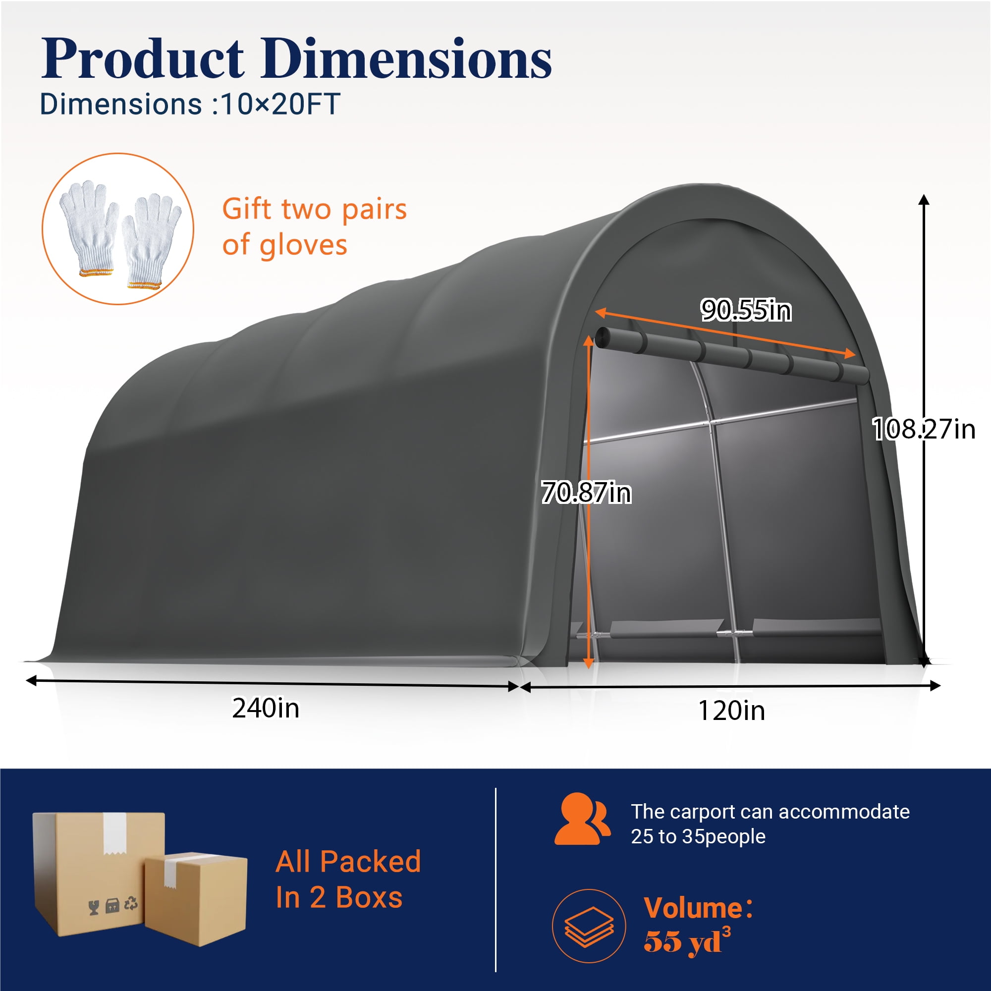 LZBEITEM Carports 10x20 ft Heavy Duty Car Canopy Garage with Removable Doors Galvanized Frame Portable Carport Canopy Outdoor Storage Shelter with All-Season Tarp for Car Boat Truck