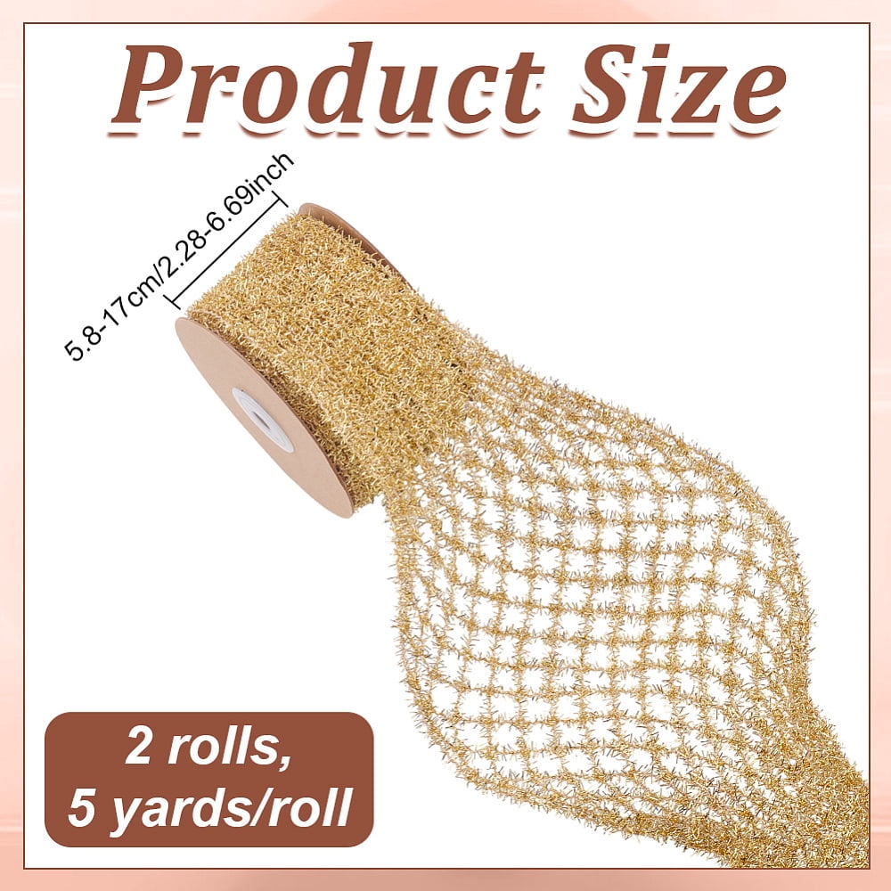 2 Rolls 10 Yards Silver Mesh Ribbon 2-1/4 Inch Sparkling Glitter Mesh Wired Ribbon Stretchable Glitter Christmas Ribbons
