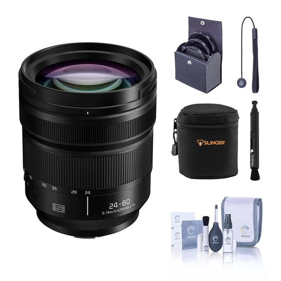 Panasonic LUMIX S 24-60mm f/2.8 Lens for L Mount, Bundle with 77mm Filter Kit, Lens Case, Cleaning Kit and Lens Cap Tether
