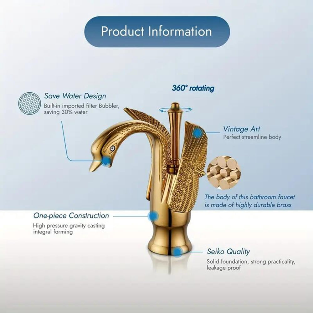 Swan Waterfall Bathroom Sink Faucet Single Hole One Handle Vanity Mixer Tap Gold